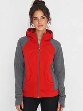 Lululemon athletica Scuba Full-Zip Hoodie Gray and Coral Red Women’s Size 6